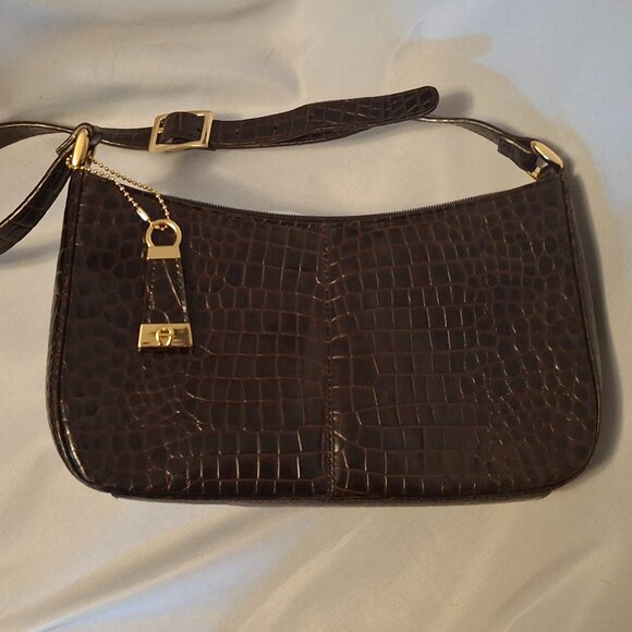Etienne Aigner Brown Croc Embossed LEATHER Shoulder bag LN! - Picture 1 of 7